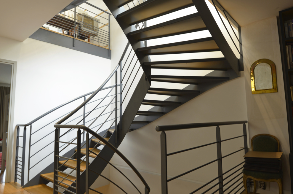 etage de l'escalier double quart tournant metal bois